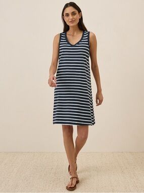 Pact Women's Monterey Stripe Softspun A-Line Navy/White Striped Tank Dress